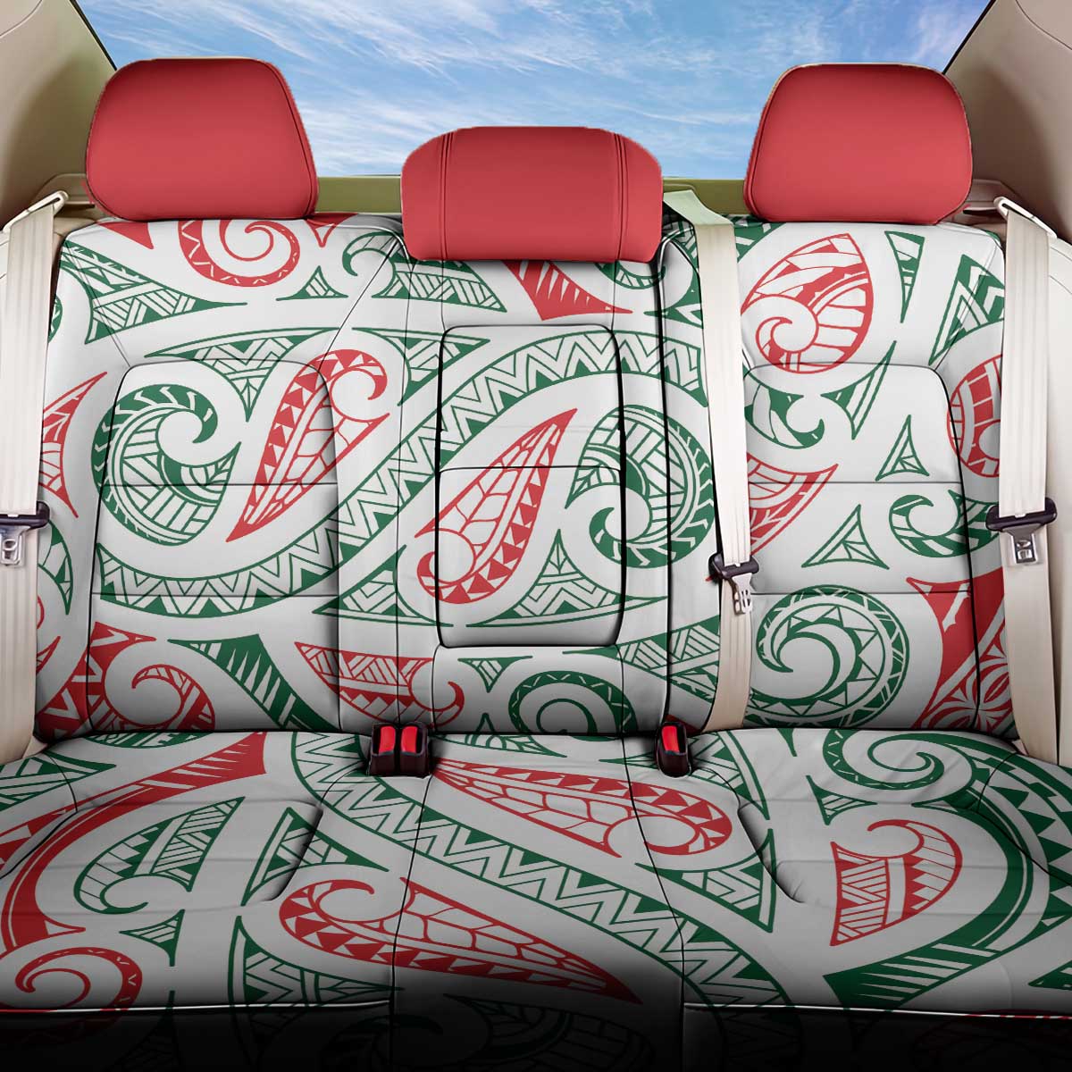 New Zealand Kowhaiwhai Christmas Back Car Seat Cover Traditional Maori Koru Pattern LT9 One Size White - Polynesian Pride