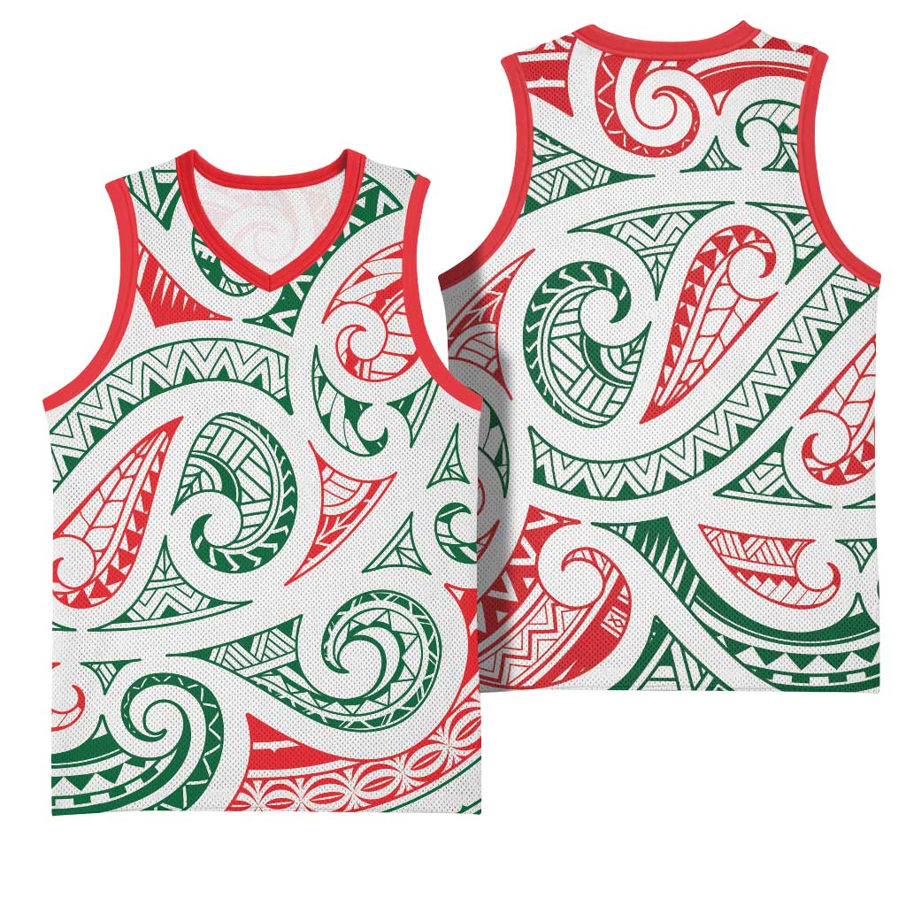 New Zealand Kowhaiwhai Christmas Basketball Jersey Traditional Maori Koru Pattern - Polynesian Pride