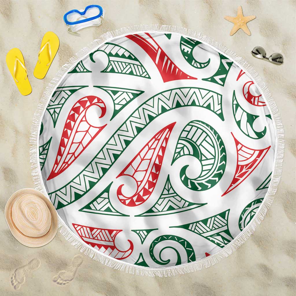 New Zealand Kowhaiwhai Christmas Beach Blanket Traditional Maori Koru Pattern - Polynesian Pride