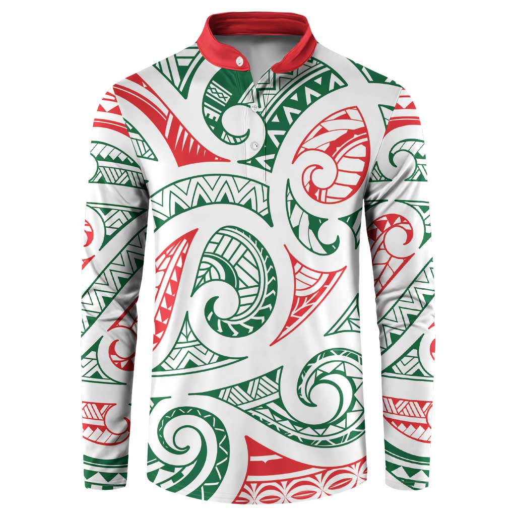 New Zealand Kowhaiwhai Christmas Button Sweatshirt Traditional Maori Koru Pattern - Polynesian Pride