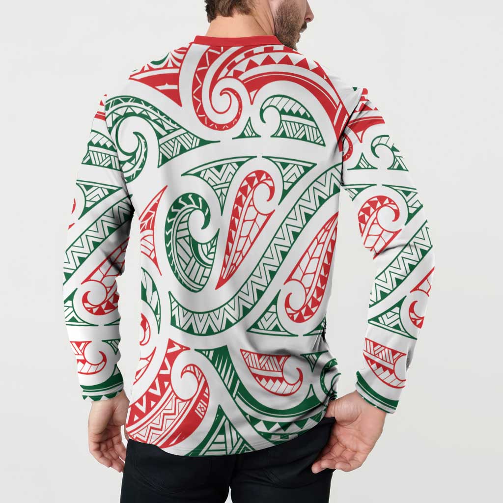 New Zealand Kowhaiwhai Christmas Button Sweatshirt Traditional Maori Koru Pattern - Polynesian Pride