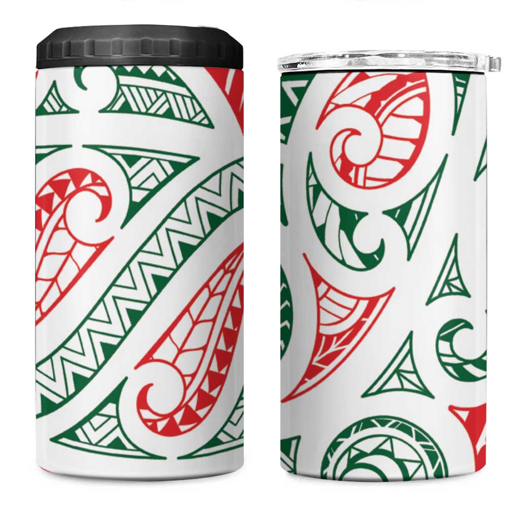 New Zealand Kowhaiwhai Christmas 4 in 1 Can Cooler Tumbler Traditional Maori Koru Pattern - Polynesian Pride