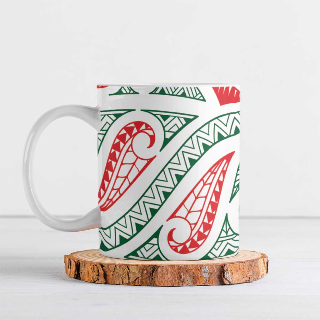 New Zealand Kowhaiwhai Christmas Ceramic Mug Traditional Maori Koru Pattern - Polynesian Pride