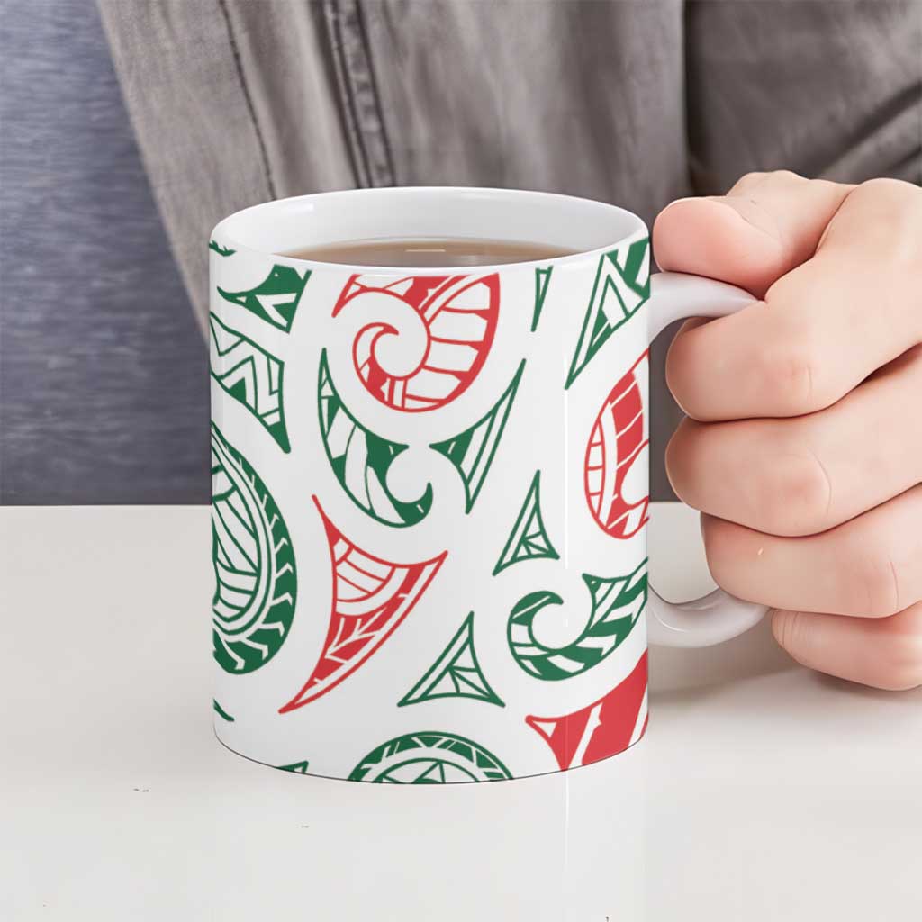 New Zealand Kowhaiwhai Christmas Ceramic Mug Traditional Maori Koru Pattern - Polynesian Pride