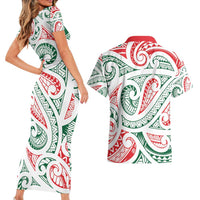 New Zealand Kowhaiwhai Christmas Couples Matching Short Sleeve Bodycon Dress and Hawaiian Shirt Traditional Maori Koru Pattern - Polynesian Pride