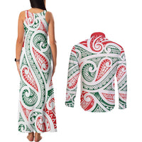 New Zealand Kowhaiwhai Christmas Couples Matching Tank Maxi Dress and Long Sleeve Button Shirt Traditional Maori Koru Pattern - Polynesian Pride