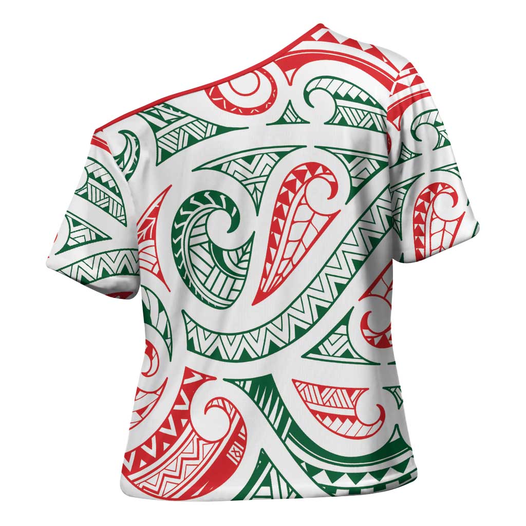 New Zealand Kowhaiwhai Christmas Cross Shoulder Shirt Traditional Maori Koru Pattern - Polynesian Pride