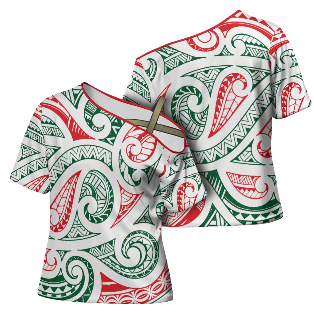 New Zealand Kowhaiwhai Christmas Cross Shoulder Shirt Traditional Maori Koru Pattern - Polynesian Pride
