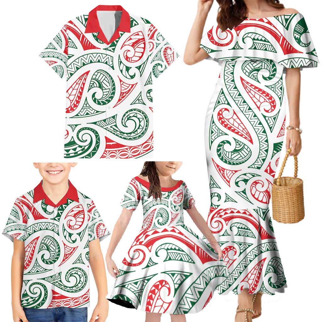 New Zealand Kowhaiwhai Christmas Family Matching Mermaid Dress and Hawaiian Shirt Traditional Maori Koru Pattern - Polynesian Pride