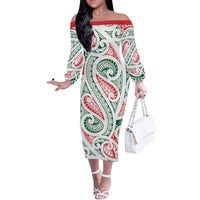 New Zealand Kowhaiwhai Christmas Family Matching Off The Shoulder Long Sleeve Dress and Hawaiian Shirt Traditional Maori Koru Pattern - Polynesian Pride