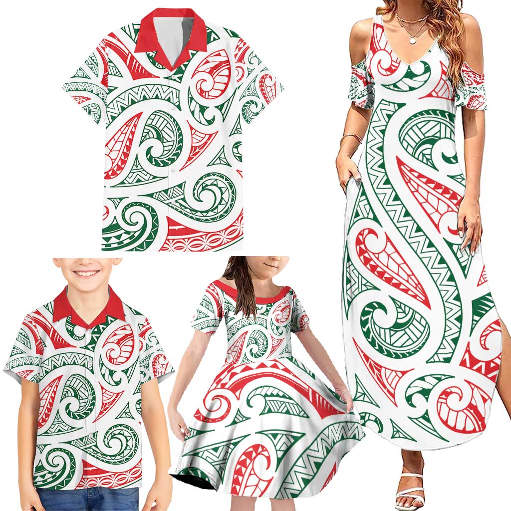 New Zealand Kowhaiwhai Christmas Family Matching Summer Maxi Dress and Hawaiian Shirt Traditional Maori Koru Pattern - Polynesian Pride