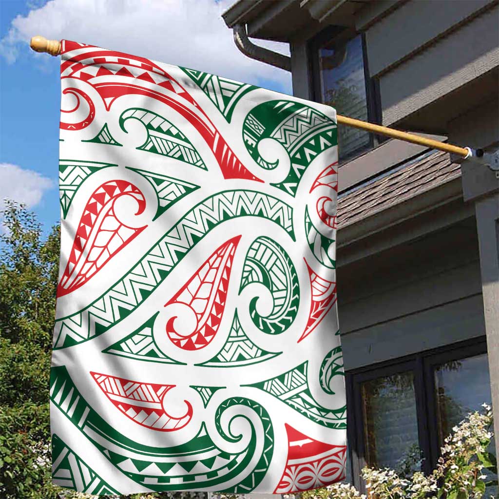 New Zealand Kowhaiwhai Christmas Garden Flag Traditional Maori Koru Pattern - Polynesian Pride
