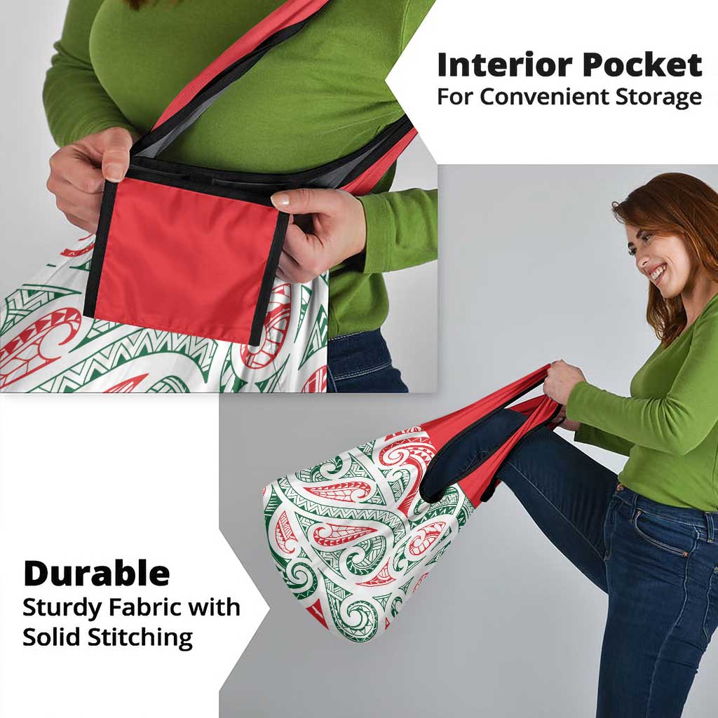 New Zealand Kowhaiwhai Christmas Grocery Bag Traditional Maori Koru Pattern - Polynesian Pride