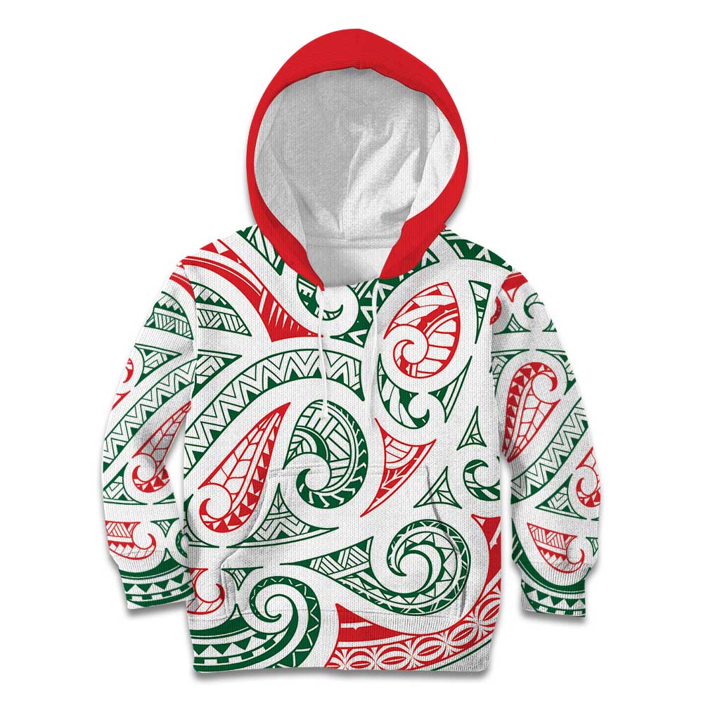 New Zealand Kowhaiwhai Christmas Kid Hoodie Traditional Maori Koru Pattern - Polynesian Pride