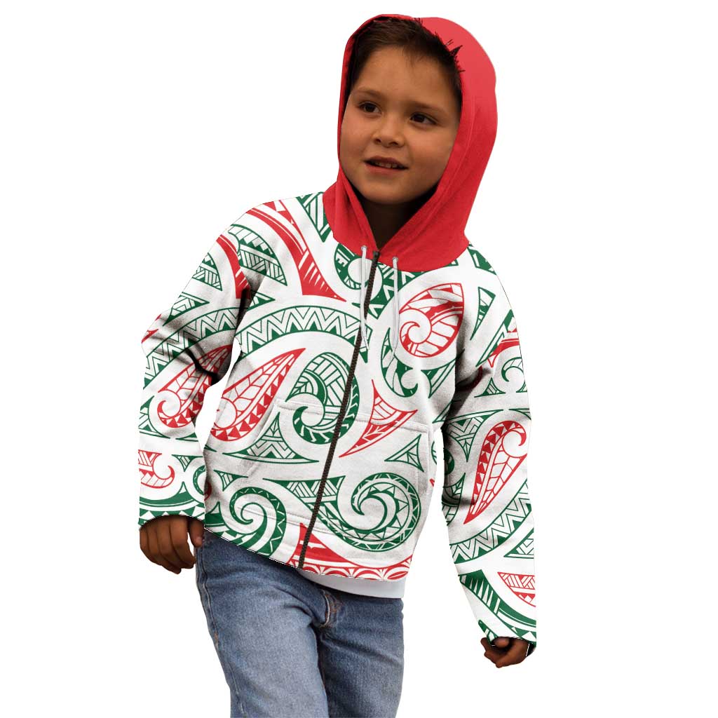 New Zealand Kowhaiwhai Christmas Kid Hoodie Traditional Maori Koru Pattern - Polynesian Pride