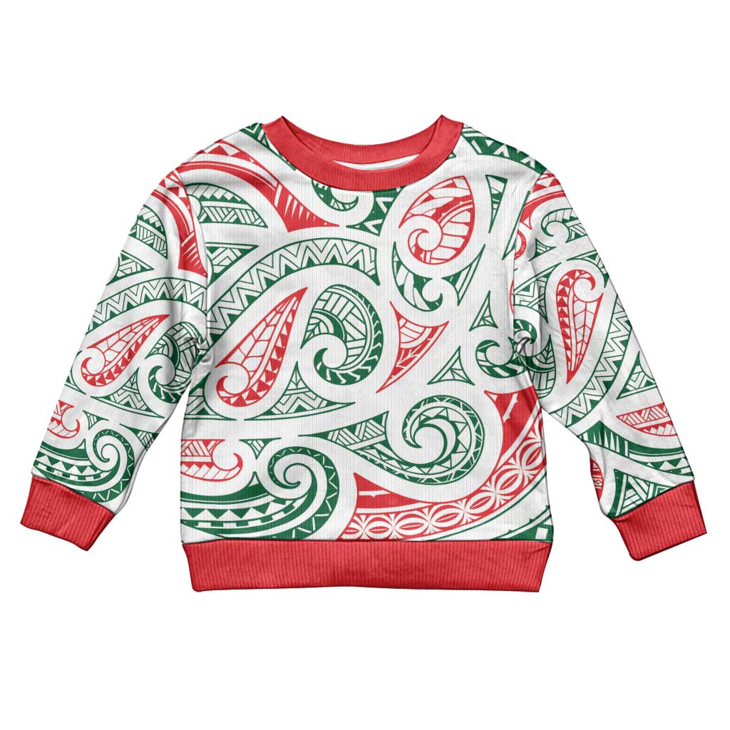 New Zealand Kowhaiwhai Christmas Kid Ugly Christmas Sweater Traditional Maori Koru Pattern LT9 Kid White - Polynesian Pride