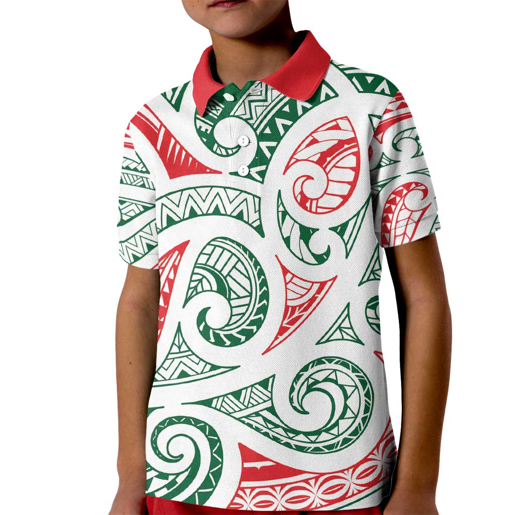 New Zealand Kowhaiwhai Christmas Kid Polo Shirt Traditional Maori Koru Pattern - Polynesian Pride