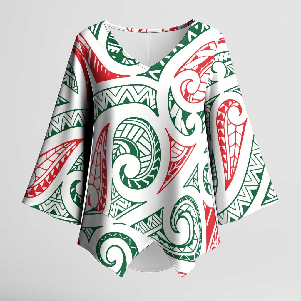 New Zealand Kowhaiwhai Christmas Kimono Sleeve Blouse Traditional Maori Koru Pattern - Polynesian Pride