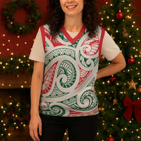 New Zealand Kowhaiwhai Christmas Knitted V-Neck Vest Traditional Maori Koru Pattern - Polynesian Pride