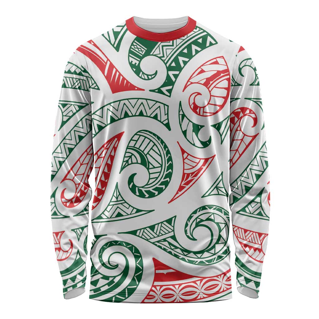 New Zealand Kowhaiwhai Christmas Long Sleeve Shirt Traditional Maori Koru Pattern - Polynesian Pride