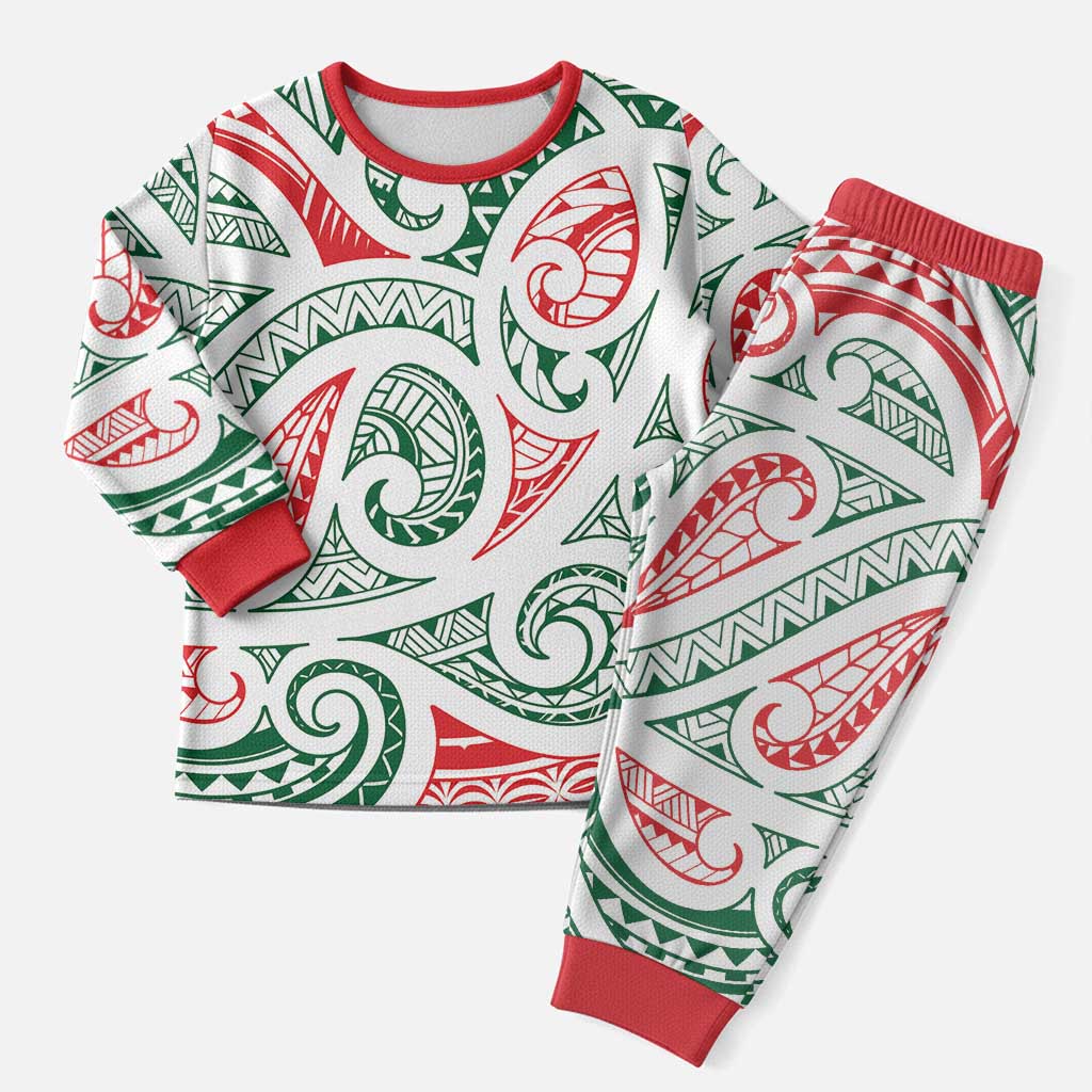 New Zealand Kowhaiwhai Christmas Pajama Set Traditional Maori Koru Pattern - Polynesian Pride
