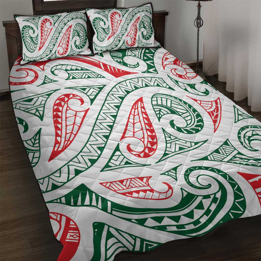 New Zealand Kowhaiwhai Christmas Quilt Bed Set Traditional Maori Koru Pattern - Polynesian Pride