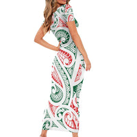 New Zealand Kowhaiwhai Christmas Short Sleeve Bodycon Dress Traditional Maori Koru Pattern LT9 - Polynesian Pride