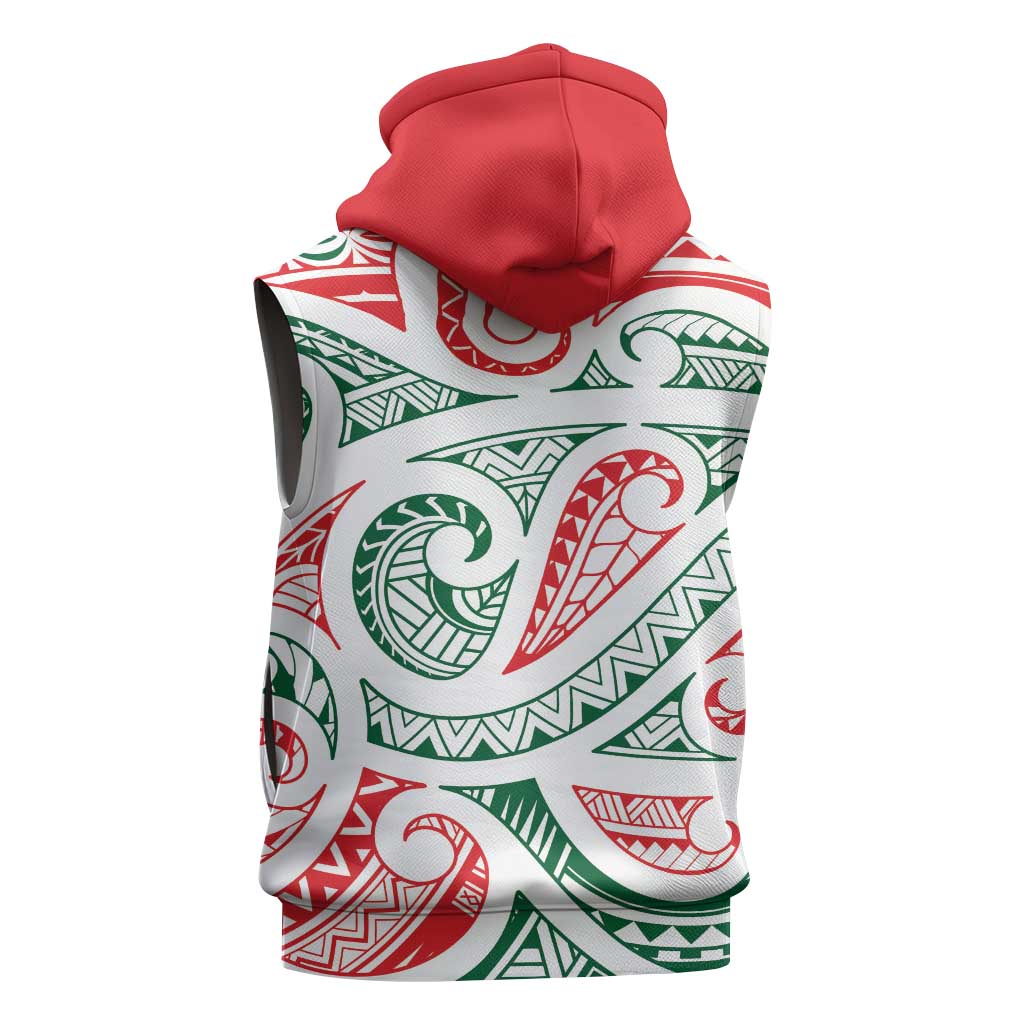 New Zealand Kowhaiwhai Christmas Sleeveless Hoodie Traditional Maori Koru Pattern - Polynesian Pride