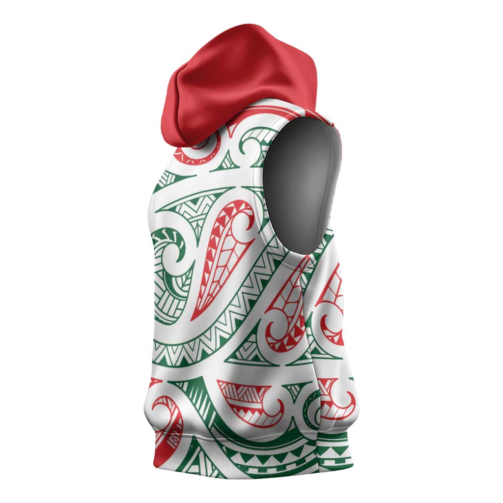 New Zealand Kowhaiwhai Christmas Sleeveless Hoodie Traditional Maori Koru Pattern - Polynesian Pride