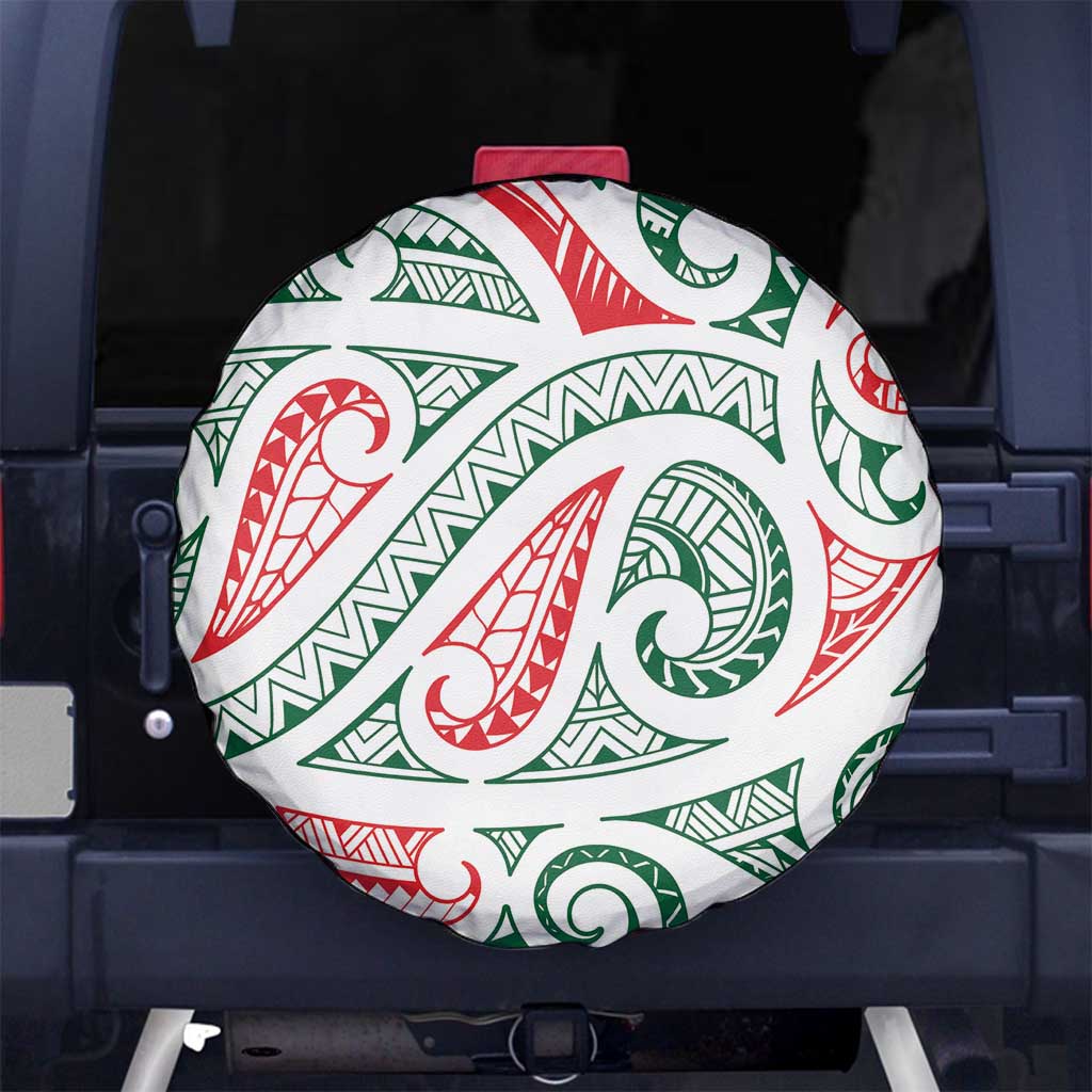 New Zealand Kowhaiwhai Christmas Spare Tire Cover Traditional Maori Koru Pattern LT9 No hole White - Polynesian Pride