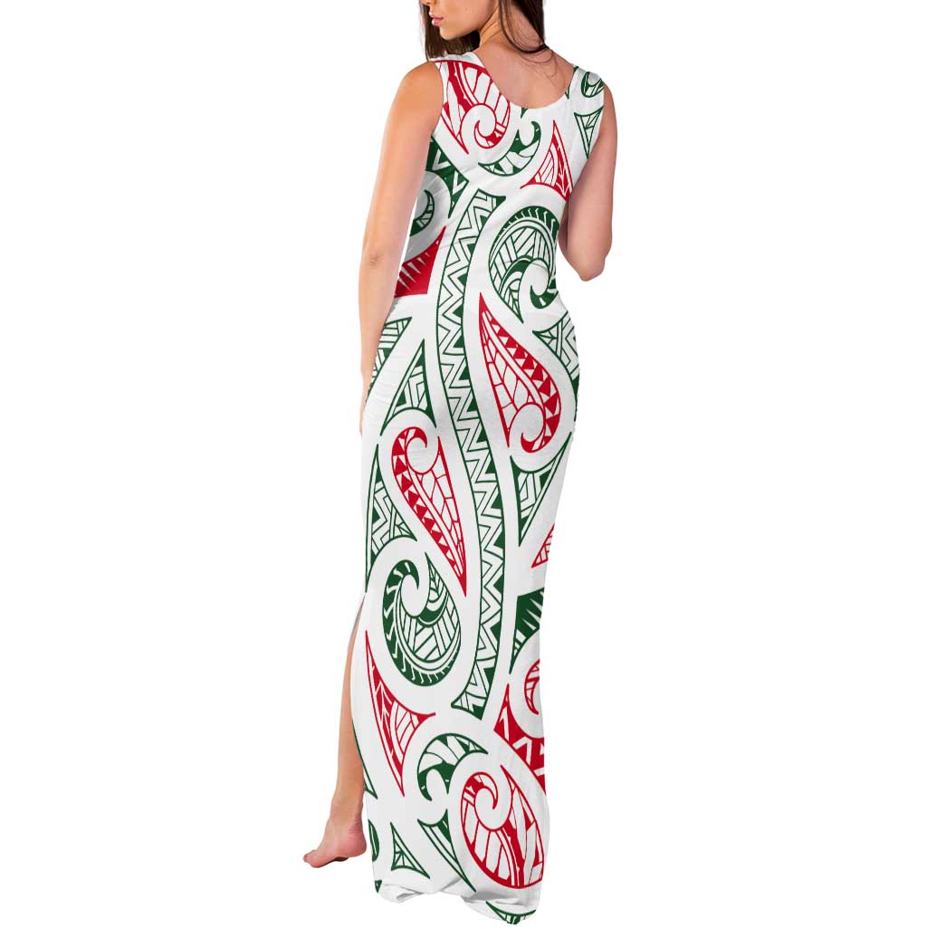 New Zealand Kowhaiwhai Christmas Tank Maxi Dress Traditional Maori Koru Pattern LT9 - Polynesian Pride