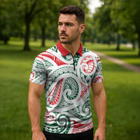 New Zealand Kowhaiwhai Christmas Zipper Polo Shirt Traditional Maori Koru Pattern - Polynesian Pride