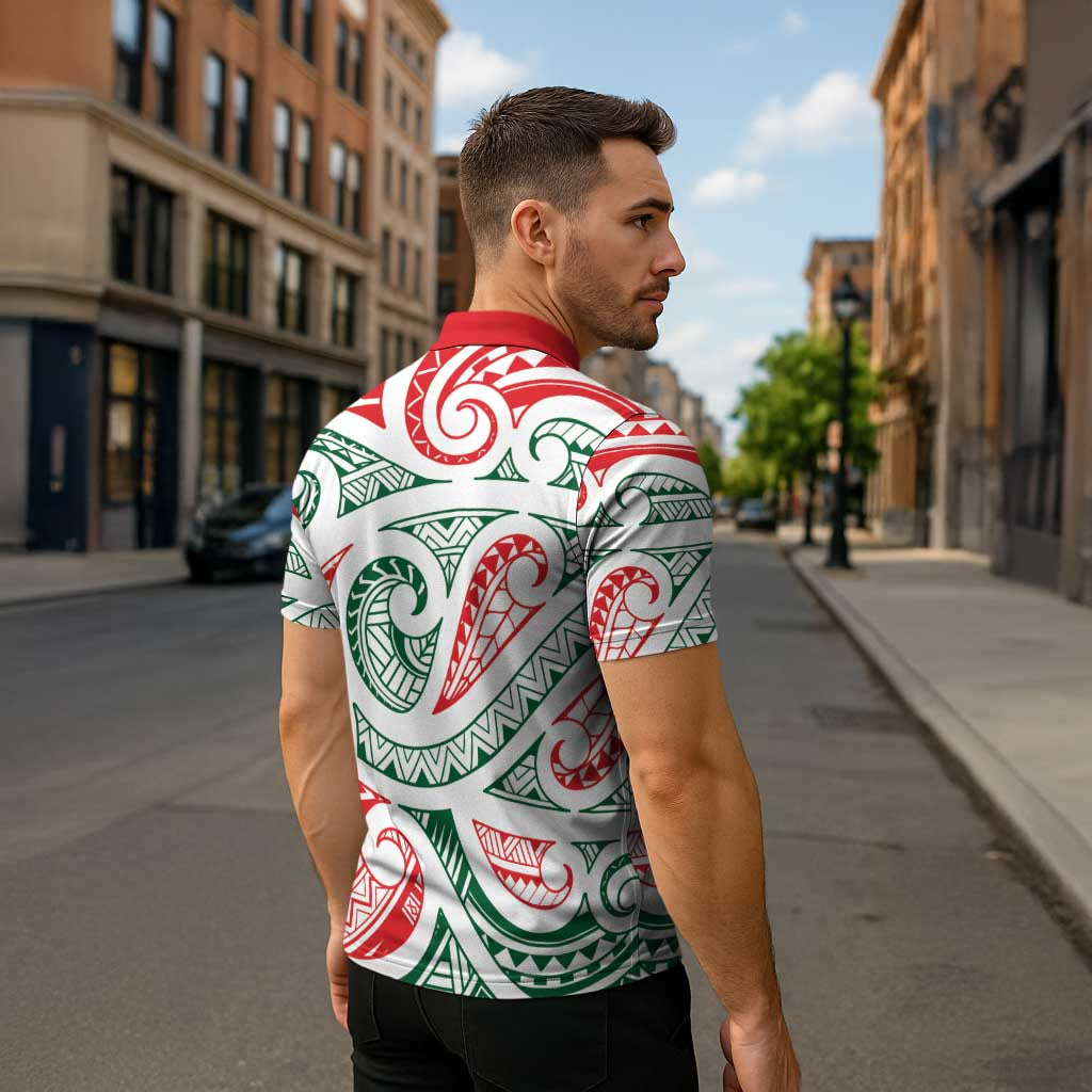 New Zealand Kowhaiwhai Christmas Zipper Polo Shirt Traditional Maori Koru Pattern - Polynesian Pride