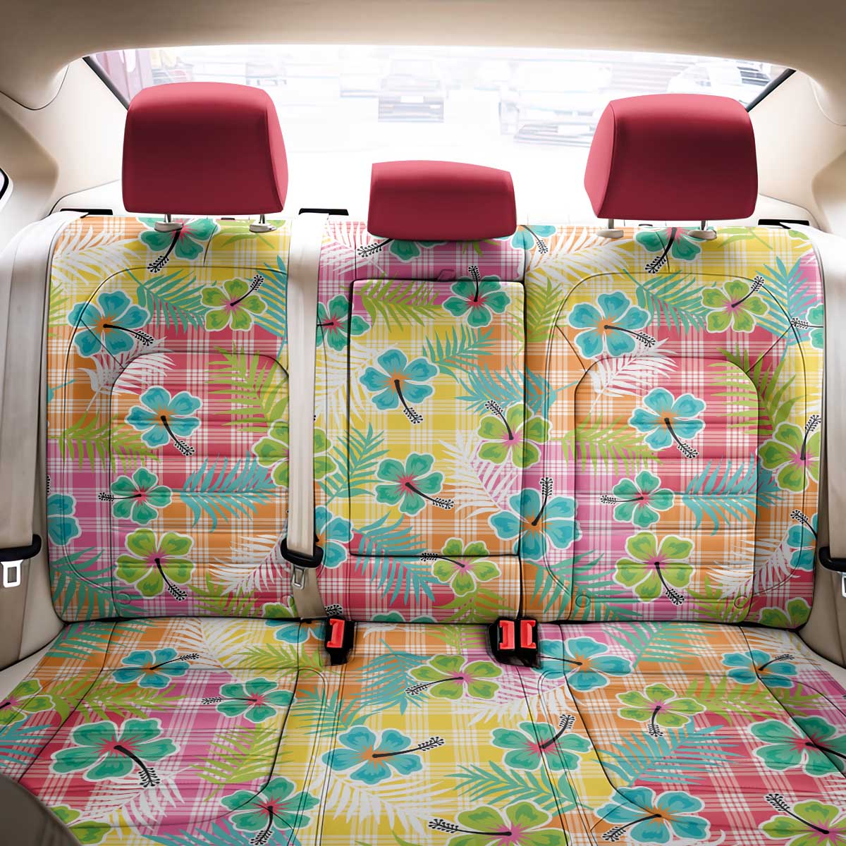 Hawaiian Palaka Back Car Seat Cover Hibiscus Palm Leaf Pattern LT9 - Polynesian Pride