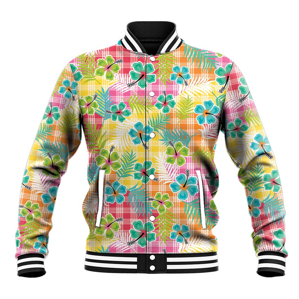 Hawaiian Palaka Baseball Jacket Hibiscus Palm Leaf Pattern LT9 Unisex Yellow - Polynesian Pride