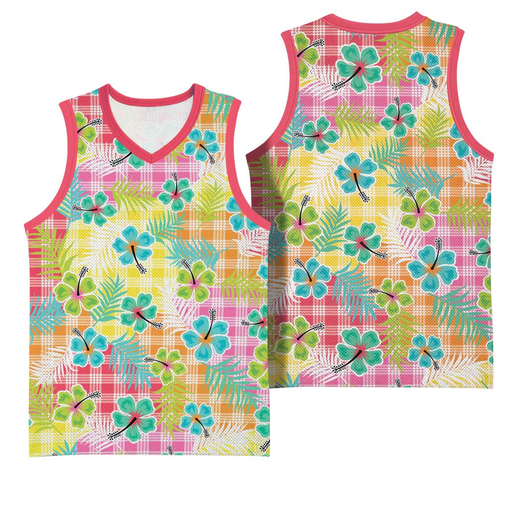 Hawaiian Palaka Basketball Jersey Hibiscus Palm Leaf Pattern LT9 - Polynesian Pride