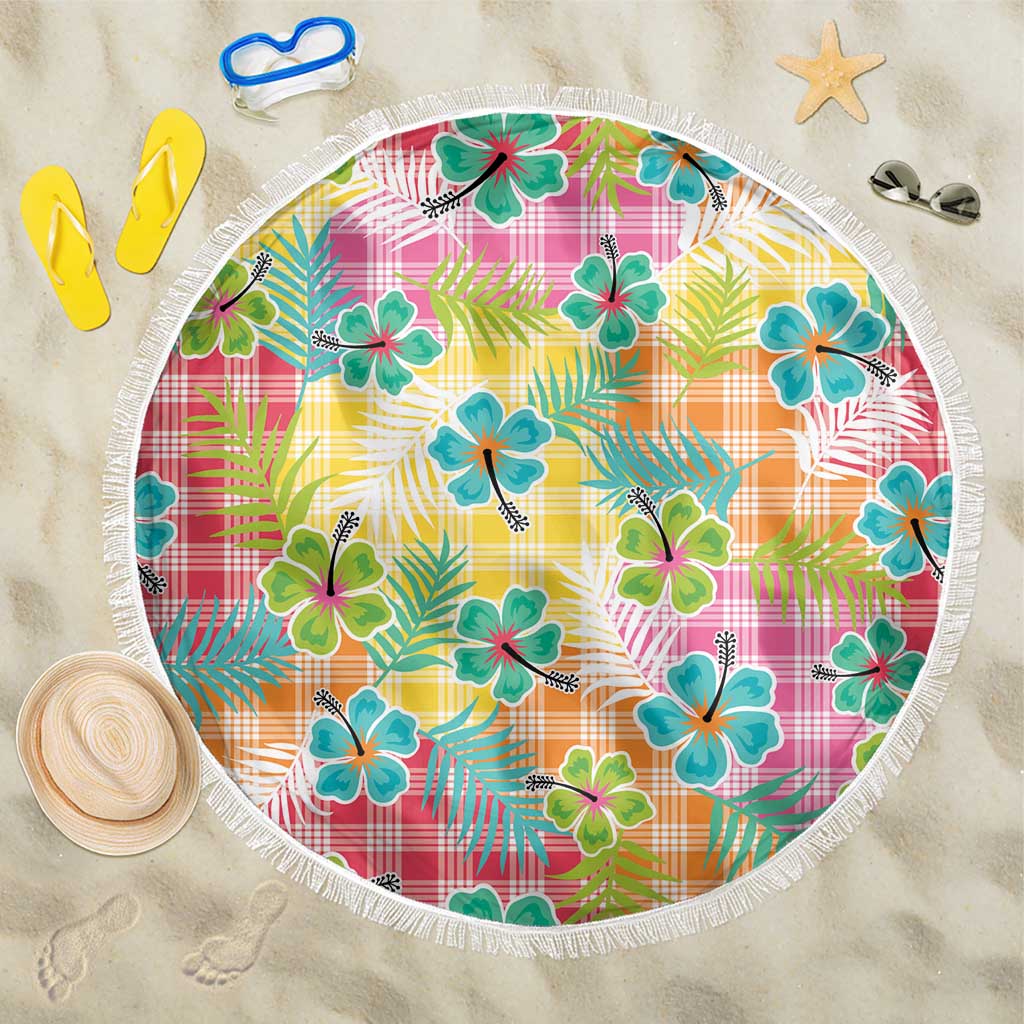 Hawaiian Palaka Beach Blanket Hibiscus Palm Leaf Pattern LT9 One Size 150cm Yellow - Polynesian Pride
