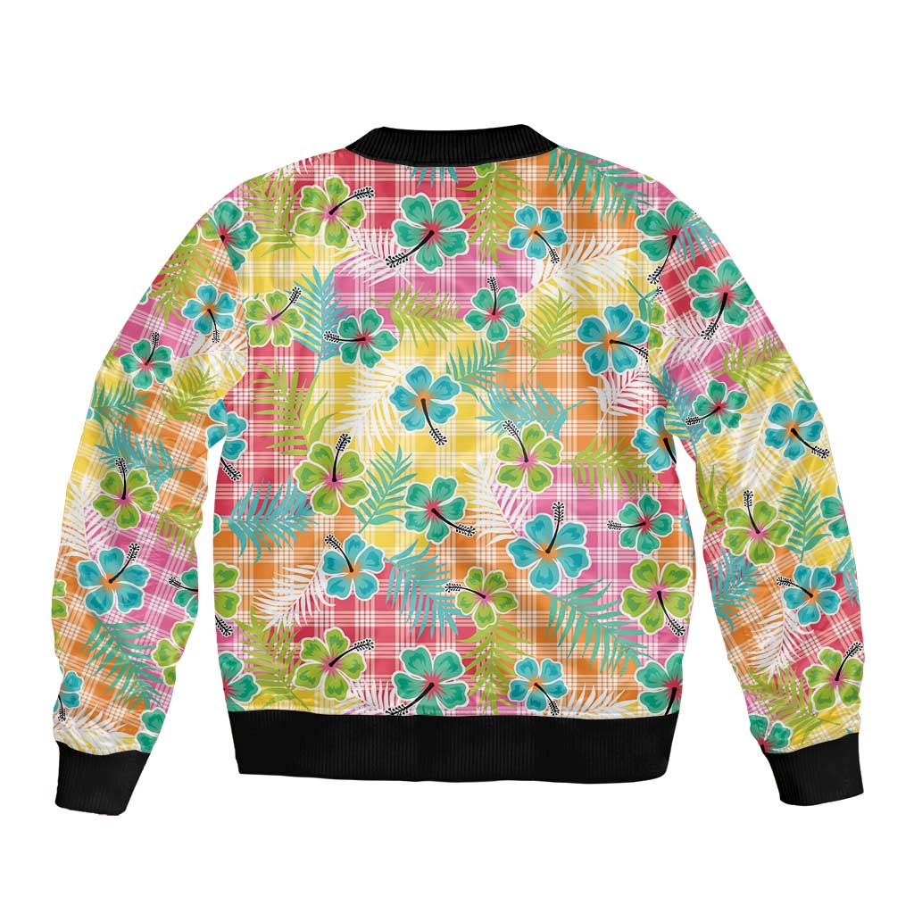 Hawaiian Palaka Bomber Jacket Hibiscus Palm Leaf Pattern LT9 - Polynesian Pride