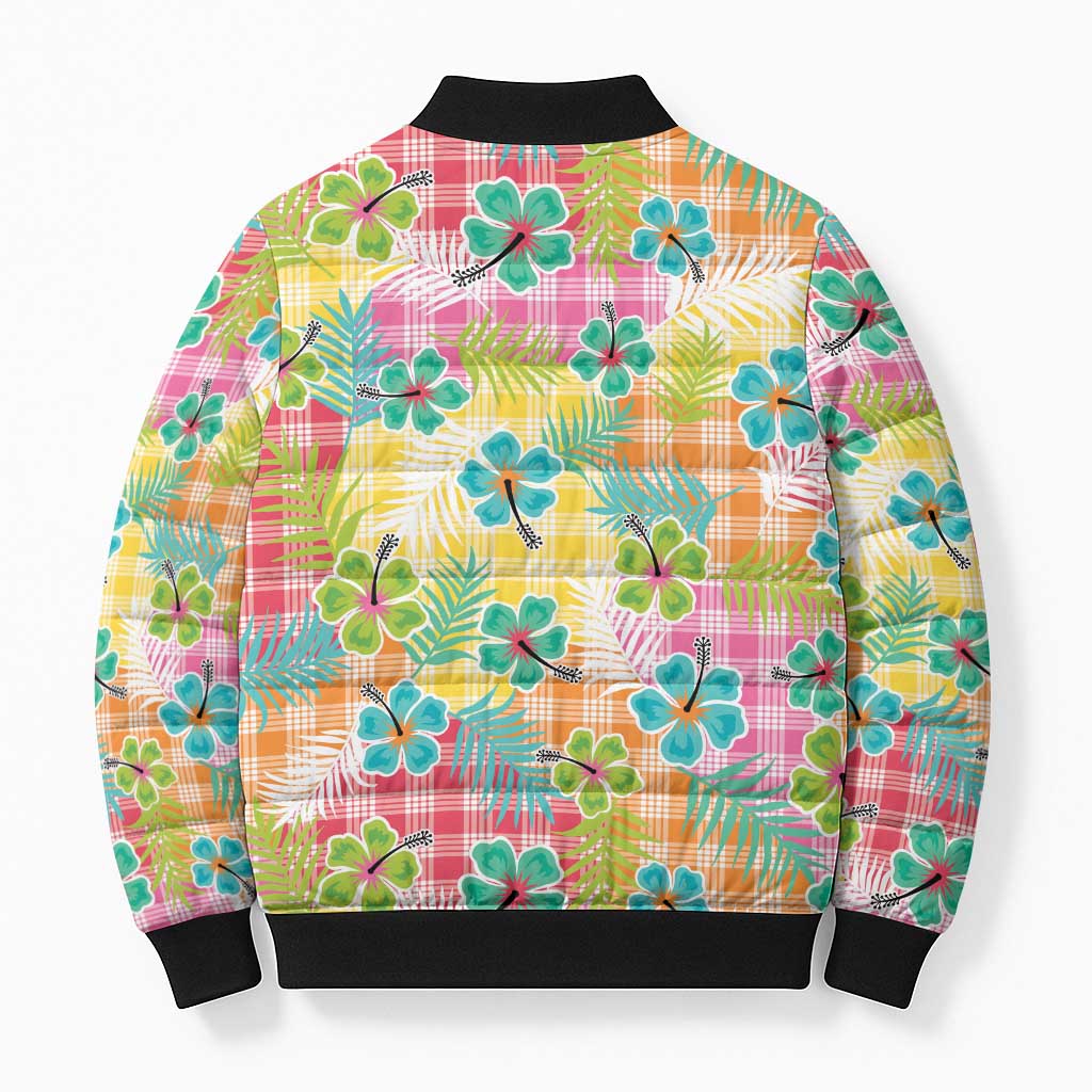 Hawaiian Palaka Bomber Puffer Jacket Hibiscus Palm Leaf Pattern LT9 - Polynesian Pride