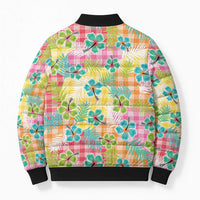 Hawaiian Palaka Bomber Puffer Jacket Hibiscus Palm Leaf Pattern LT9 - Polynesian Pride