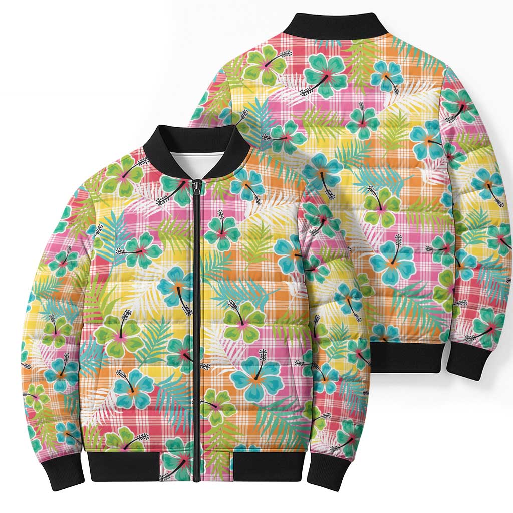 Hawaiian Palaka Bomber Puffer Jacket Hibiscus Palm Leaf Pattern LT9 - Polynesian Pride