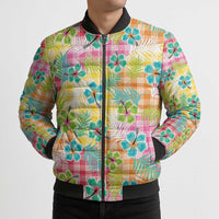 Hawaiian Palaka Bomber Puffer Jacket Hibiscus Palm Leaf Pattern LT9 - Polynesian Pride