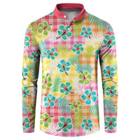 Hawaiian Palaka Button Sweatshirt Hibiscus Palm Leaf Pattern LT9 Yellow - Polynesian Pride