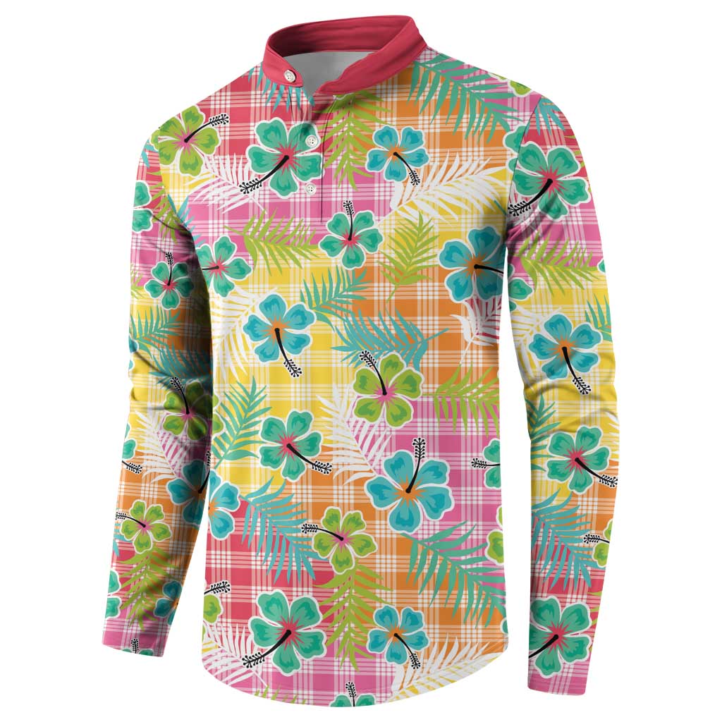 Hawaiian Palaka Button Sweatshirt Hibiscus Palm Leaf Pattern LT9 - Polynesian Pride