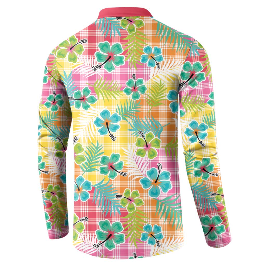 Hawaiian Palaka Button Sweatshirt Hibiscus Palm Leaf Pattern LT9 - Polynesian Pride
