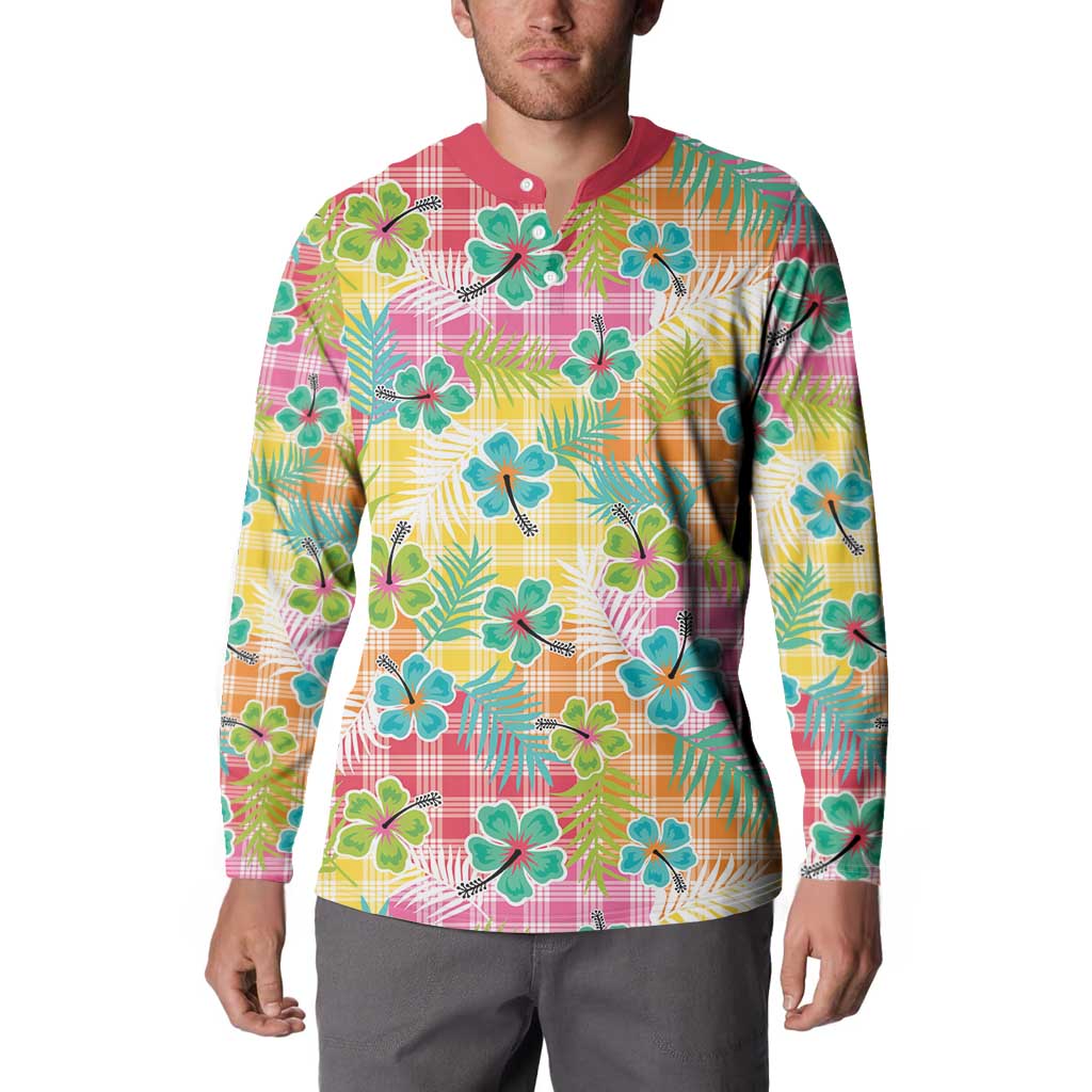 Hawaiian Palaka Button Sweatshirt Hibiscus Palm Leaf Pattern LT9 - Polynesian Pride
