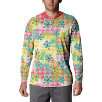 Hawaiian Palaka Button Sweatshirt Hibiscus Palm Leaf Pattern LT9 - Polynesian Pride