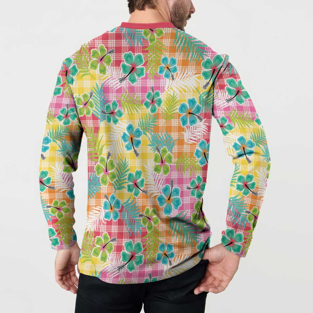 Hawaiian Palaka Button Sweatshirt Hibiscus Palm Leaf Pattern LT9 - Polynesian Pride
