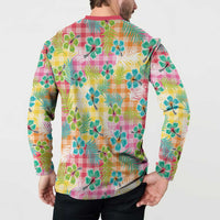 Hawaiian Palaka Button Sweatshirt Hibiscus Palm Leaf Pattern LT9 - Polynesian Pride