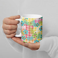 Hawaiian Palaka Ceramic Mug Hibiscus Palm Leaf Pattern - Polynesian Pride